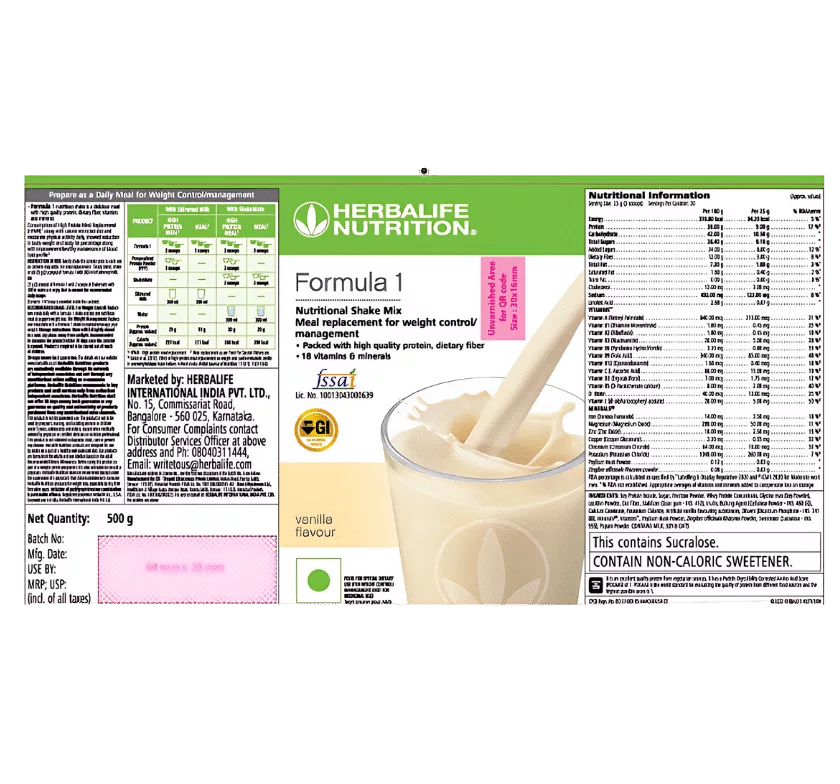 A bottle of Formula 1 Nutritional Shake Mix with a label on it.