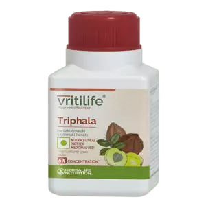 A bottle of Vritilife Triphala Tablets.